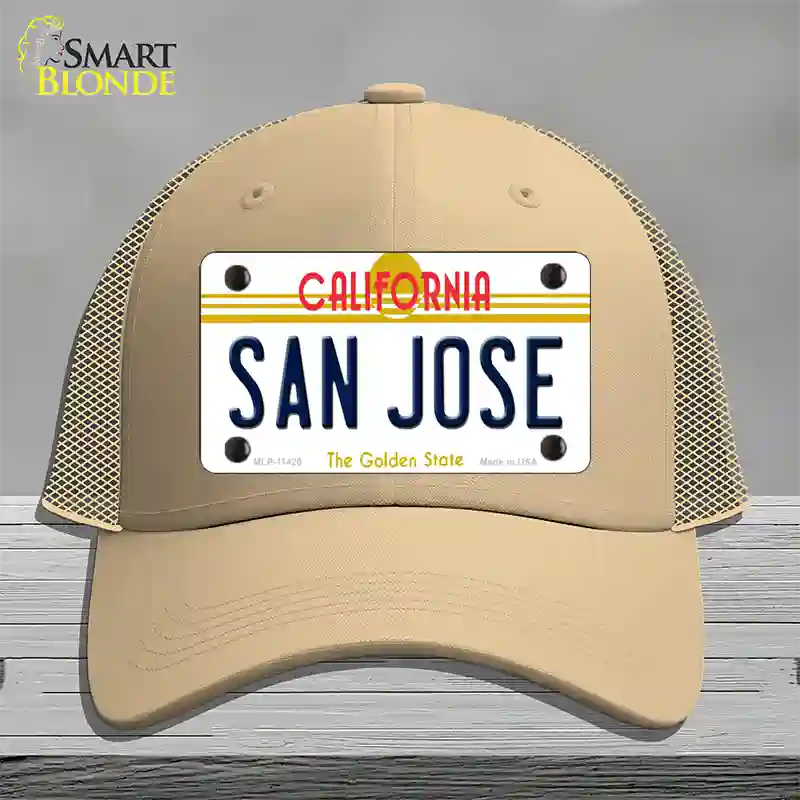 San Jose California Novelty License Plate Hat Mesh / Khaki