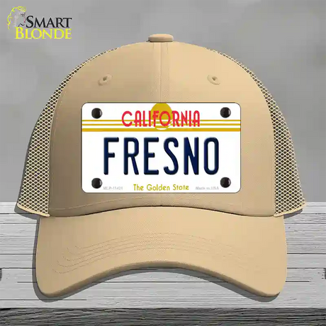 Fresno California Novelty License Plate Hat Mesh / Khaki