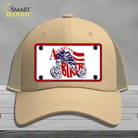 American Patriotic Biker Novelty License Plate Hat Mesh / Khaki