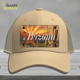 Arizona State Flag Overlay On Cactus Novelty License Plate Hat Mesh / Khaki