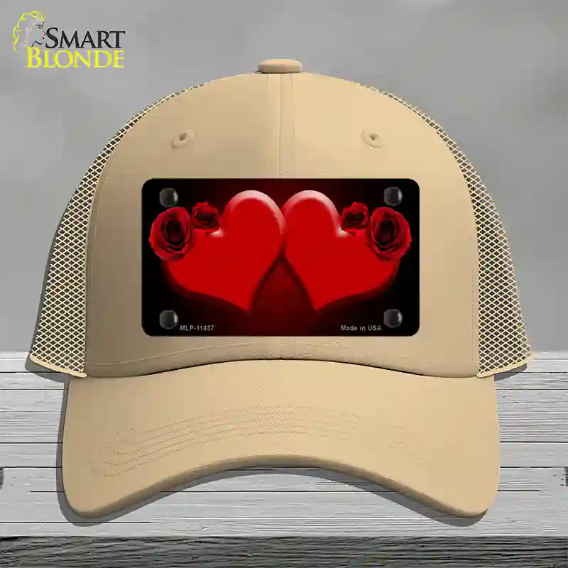 Hearts Over Roses In Red Novelty License Plate Hat Mesh / Khaki