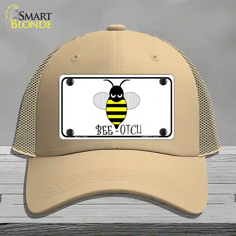 Bee-otch Novelty License Plate Hat Mesh / Khaki