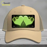 Hearts Over Roses In Lime Green Novelty License Plate Hat Mesh / Khaki