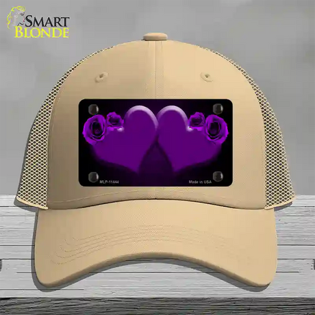 Hearts Over Roses In Purple Novelty License Plate Hat Mesh / Khaki