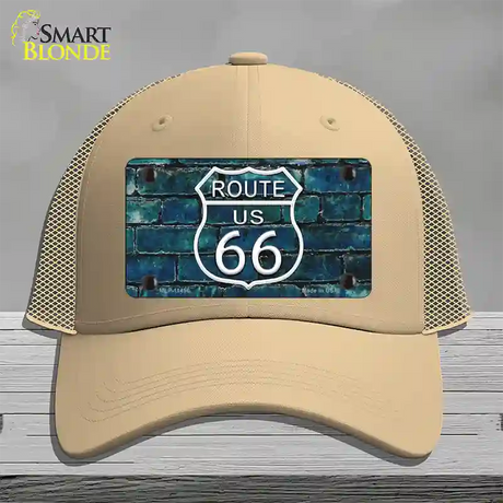 Route 66 Blue Brick Wall Novelty License Plate Hat Mesh / Khaki