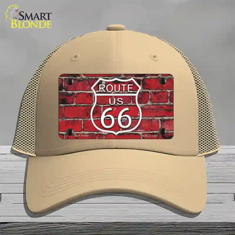 Route 66 Red Brick Wall Novelty License Plate Hat Mesh / Khaki