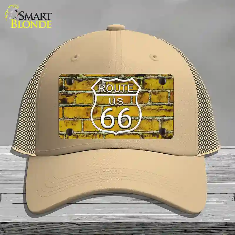 Route 66 Yellow Brick Wall Novelty License Plate Hat Mesh / Khaki