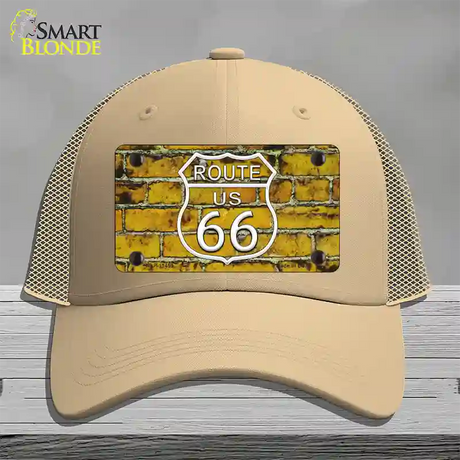 Route 66 Yellow Brick Wall Novelty License Plate Hat Mesh / Khaki