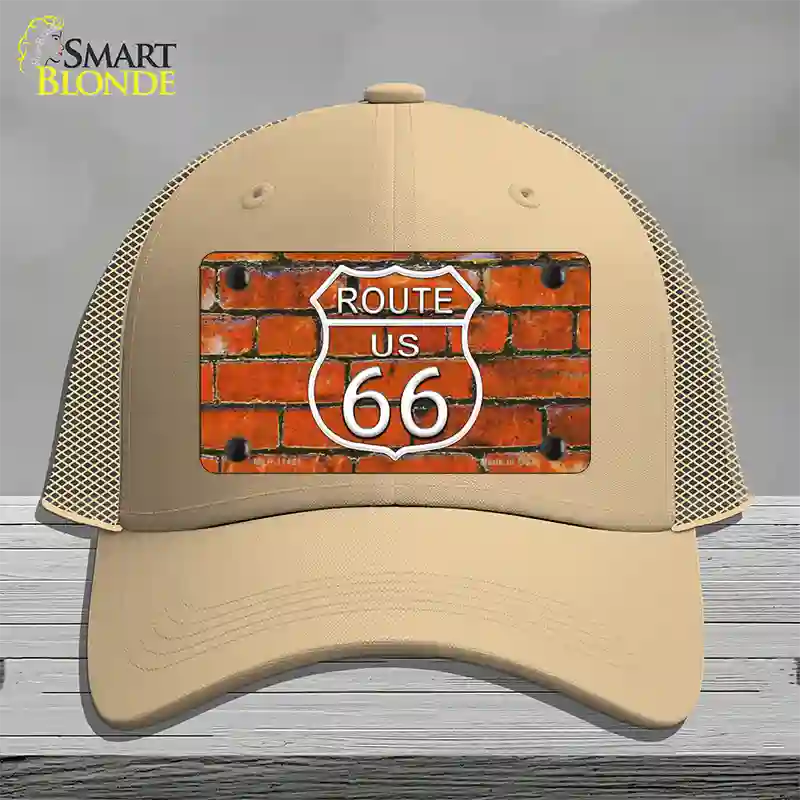 Route 66 Orange Brick Wall Novelty License Plate Hat Mesh / Khaki