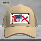 Alabama Crossed US Flag Novelty License Plate Hat Mesh / Khaki