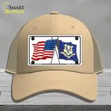 Connecticut Crossed US Flag Novelty License Plate Hat Mesh / Khaki