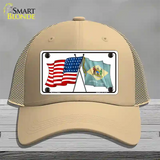 Delaware Crossed US Flag Novelty License Plate Hat Mesh / Khaki