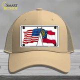 Georgia Crossed US Flag Novelty License Plate Hat Mesh / Khaki