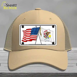 Illinois Crossed US Flag Novelty License Plate Hat Mesh / Khaki