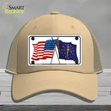 Indiana Crossed US Flag Novelty License Plate Hat Mesh / Khaki