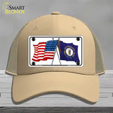 Kentucky Crossed US Flag Novelty License Plate Hat Mesh / Khaki