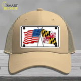 Maryland Crossed US Flag Novelty License Plate Hat Mesh / Khaki