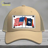 Mississippi Crossed US Flag Novelty License Plate Hat Mesh / Khaki