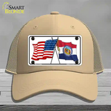 Missouri Crossed US Flag Novelty License Plate Hat Mesh / Khaki