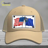 Nevada Crossed US Flag Novelty License Plate Hat Mesh / Khaki