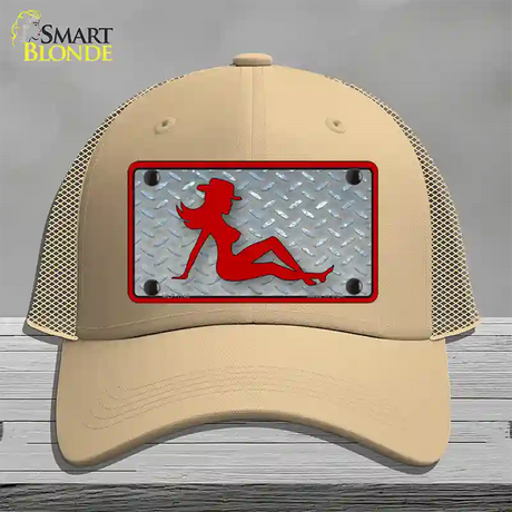 Cowgirl Mud Flap Novelty License Plate Hat Mesh / Khaki