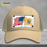 New Jersey Crossed US Flag Novelty License Plate Hat Mesh / Khaki