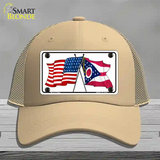 Ohio Crossed US Flag Novelty License Plate Hat Mesh / Khaki