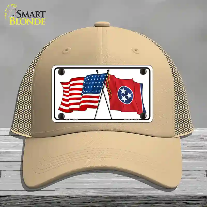 Tennessee Crossed US Flag Novelty License Plate Hat Mesh / Khaki