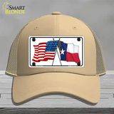 Texas Crossed US Flag Novelty License Plate Hat Mesh / Khaki