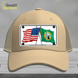 Washington Crossed US Flag Novelty License Plate Hat Mesh / Khaki