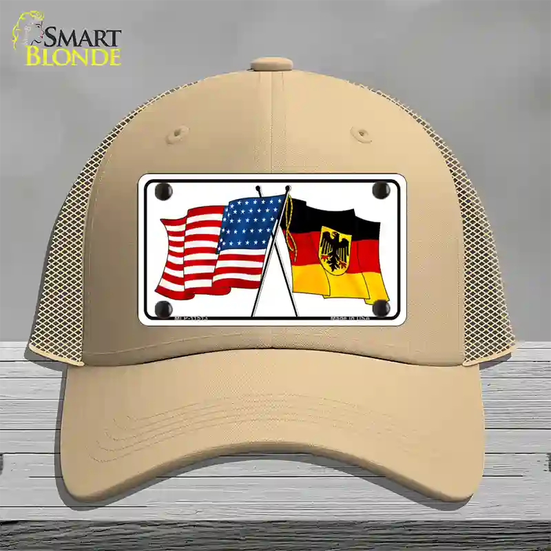 Germany Crossed US Flag Novelty License Plate Hat Mesh / Khaki