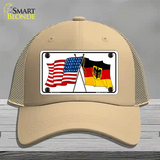 Germany Crossed US Flag Novelty License Plate Hat Mesh / Khaki