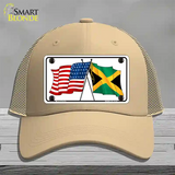 Jamaica Crossed US Flag Novelty License Plate Hat Mesh / Khaki