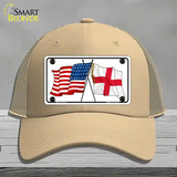 England Crossed US Flag Novelty License Plate Hat Mesh / Khaki