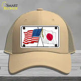 Japan Crossed US Flag Novelty License Plate Hat Mesh / Khaki