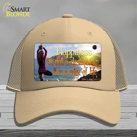 Happiness Way Of Life Yoga Novelty License Plate Hat Mesh / Khaki