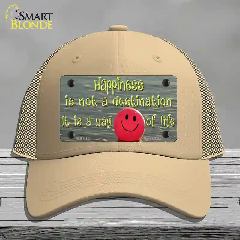 Happiness Way Of Life Ball Novelty License Plate Hat Mesh / Khaki