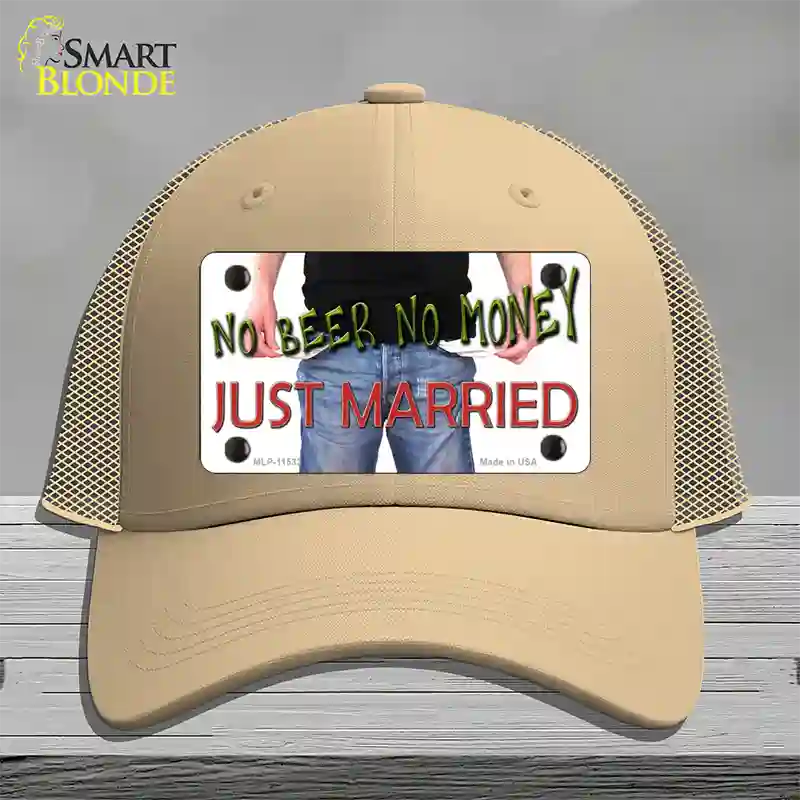 No Beer No Money Just Married Novelty License Plate Hat Mesh / Khaki