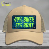 49% Biker 51% Brat Novelty License Plate Hat Mesh / Khaki