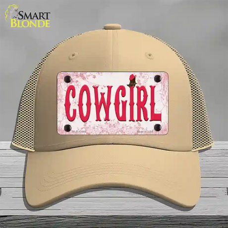 Cowgirl Pink Novelty License Plate Hat Mesh / Khaki