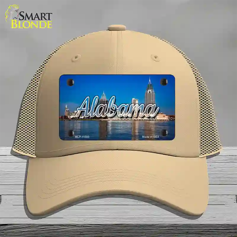 Alabama City Skyline State Novelty License Plate Hat Mesh / Khaki