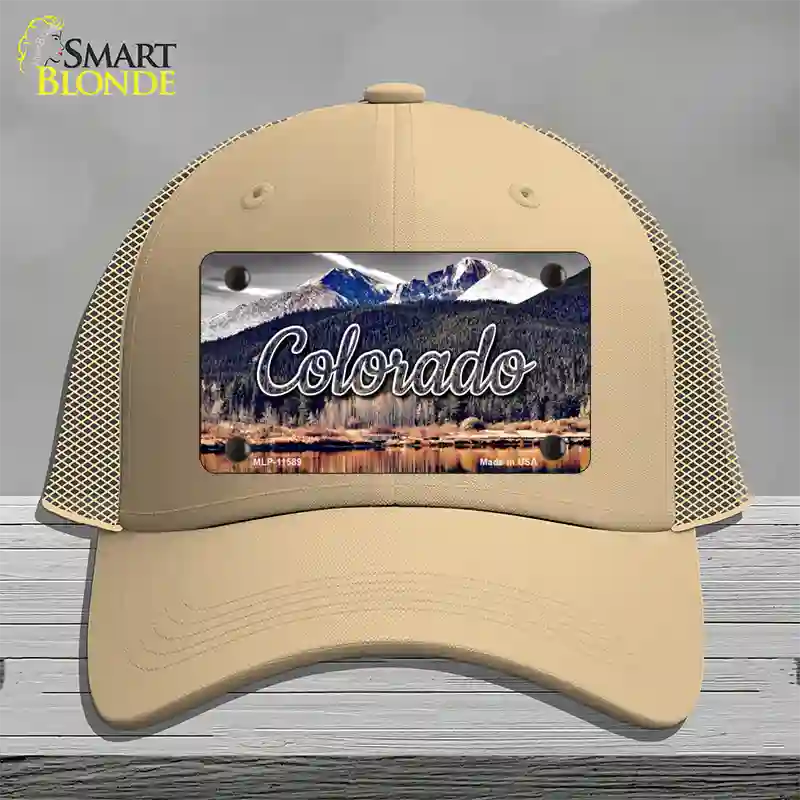 Colorado Forest and Mountains State Novelty License Plate Hat Mesh / Khaki