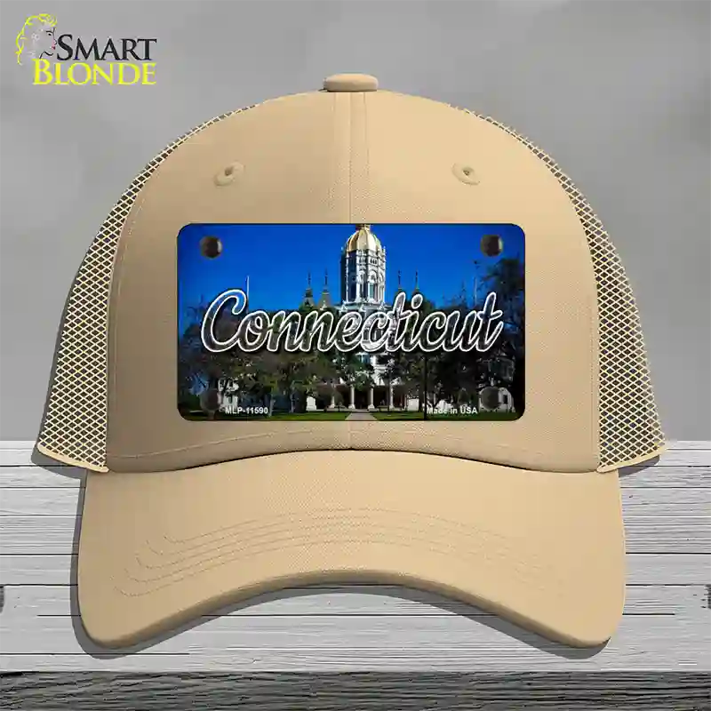 Connecticut Capital Building State Novelty License Plate Hat Mesh / Khaki