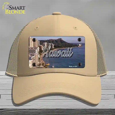 Hawaii Beach State Novelty License Plate Hat Mesh / Khaki