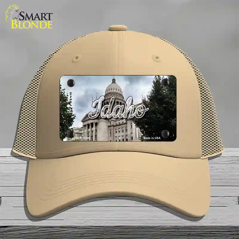 Idaho Capital Building State Novelty License Plate Hat Mesh / Khaki