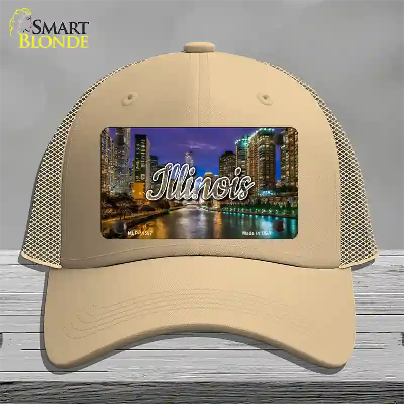 Illinois River City Lights State Novelty License Plate Hat Mesh / Khaki