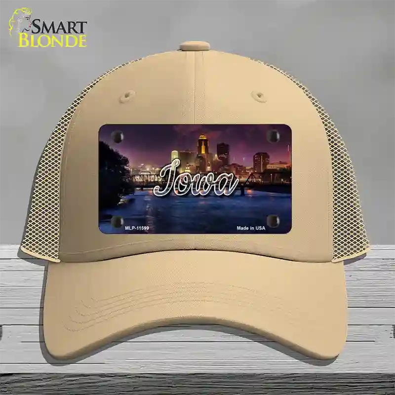 Iowa Bridge City Lights State Novelty License Plate Hat Mesh / Khaki