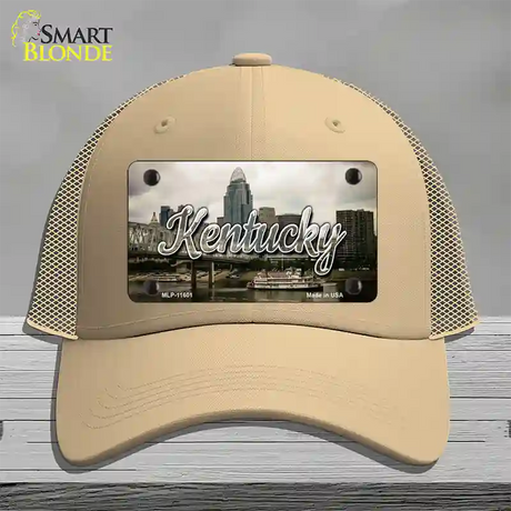 Kentucky City Skyline State Novelty License Plate Hat Mesh / Khaki