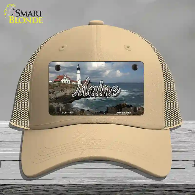 Maine Lighthouse Beach State Novelty License Plate Hat Mesh / Khaki