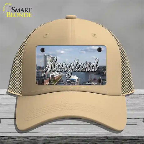 Maryland River Skyline State Novelty License Plate Hat Mesh / Khaki